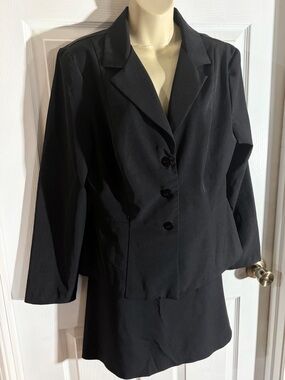 Vintage Be Smart Women's Black Tailored BlazerJacket Skirt Suit Stretch Sz 10-12